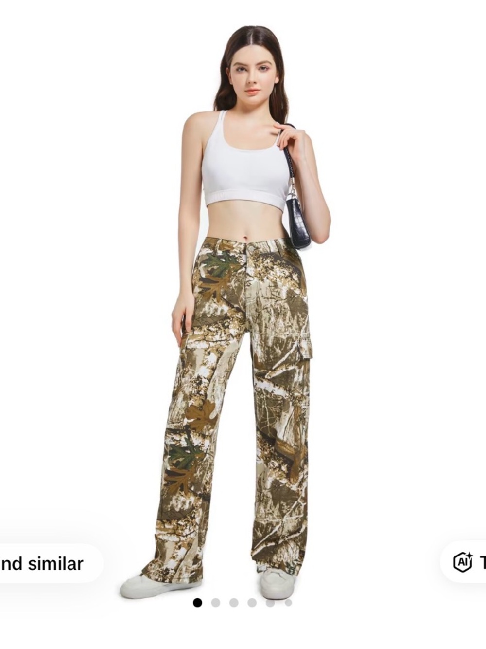 Camo Print Wide-Leg Cargo Pants - Olive
